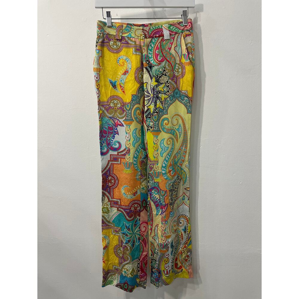 Adriana Iglesias Straight Pants Multicolor Silk Paisley Print Women's Size 34